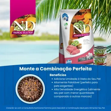 Racao N-D Tropical Selection Caes Adultos Medium e Maxi Suino monte a combinacao perfeita